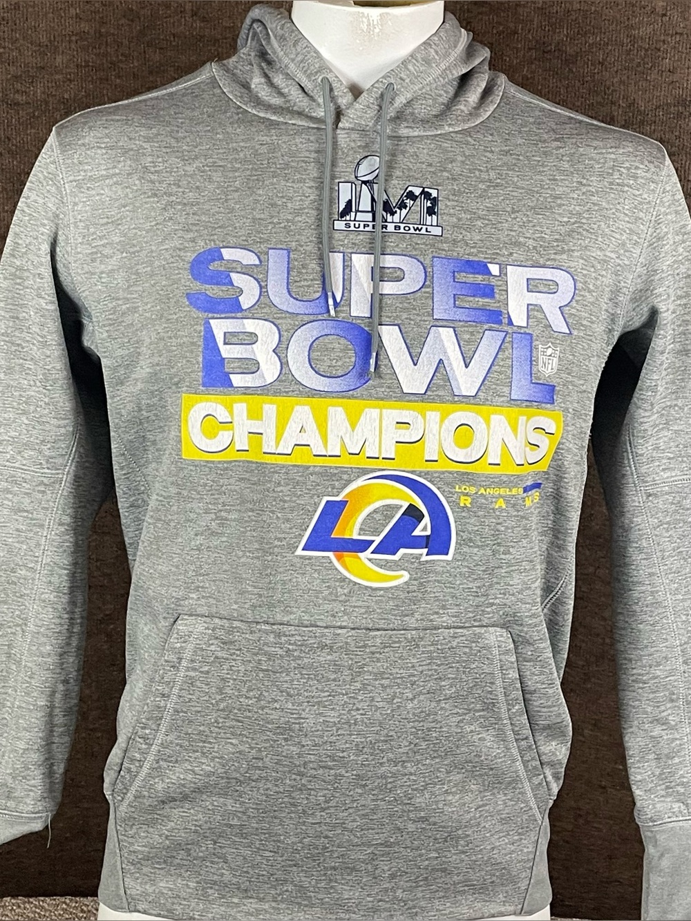 Nike Los Angeles Rams Super Bowl LVI Champions Hoodie Medium Gray Dri-FIT NFL R3